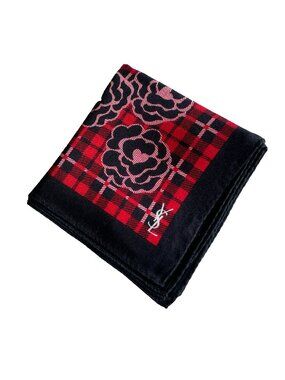 Yves Saint Laurent YSL Vintage Cotton Scarf Plaid Floral 19” Square